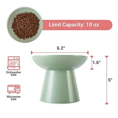 CEEFU Extra Wide Elevated Ceramic Cat Food Bowl - 6.2" Shallow Dish for Whisker Fatigue Relief, 5" Height for Easy Feeding, Lead & Cadmium Free, Durable Raised Cat Food Bowls, Sage Green - Image 6