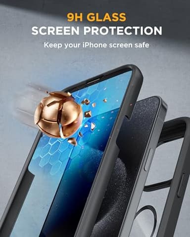 Miracase Magnetic for iPhone 15 Pro Max Case 6.7'' [Compatible with Magsafe] Full-Body Drop Proof Bumper Phone Case for iPhone 15 Pro Max with Built-in 9H Tempered Glass Screen Protector,Black - Image 3