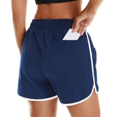 HODOSPORTS Women's 4" Swim Shorts with Liner Pockets Quick Dry Board Shorts Swimsuit Bottom Navy M - Image 4