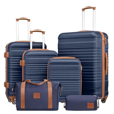Coolife Luggage Set 3 Piece Luggage Set Carry On Suitcase Hardside Luggage with TSA Lock Spinner Wheels(Navy, 6 piece set) - Image 1