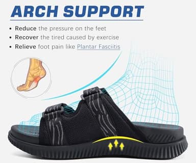 KuaiLu Mens Walking Slide Sandals Orthotic Athletic Thick Cushion Recovery Sport Sandles Adjustable Strap Open Toe Slip On Yoga Mat Slippers Comfortable Plantar Fasciitis Arch Support Black Size 11 - Image 4