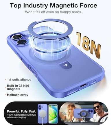 TORRAS Magnetic for iPhone 16 Case with Stand, Built-in Stand Compatible with MagSafe, 3X Military-Grade Protection, Translucent Slim Phone Case for iPhone 16 6.1'', Matte Blue - Image 4