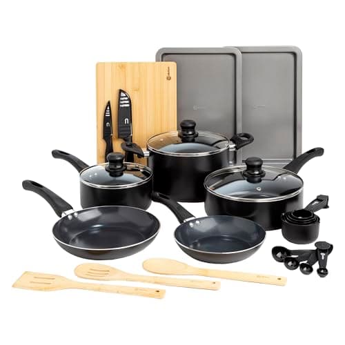 Ecolution Easy Clean Ceramic Nonstick Cookware Set, Dishwasher Safe Kitchen Pots and Pans Set, Comfort Grip Handle, Even Heating, Ultimate Food Release, 26-Piece, Black - Image 1