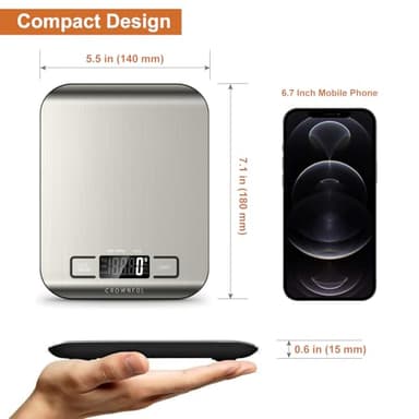 CROWNFUL Food Scale, 11 lb Digital Kitchen Scales with Built-in Coin Battery, Weight Ounces and Grams for Cooking and Baking, 6 Units with Tare Function, LCD Display, 304 Stainless Steel - Image 3