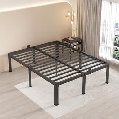 MAF 18 Inch Queen Bed Frames with Round Corner Legs Mattress Slide Stopper No Box Spring Needed Heavy Duty Metal Platform Bed Frame Under-Bed Storage Space, 3000 LBS Steel Slats Support - Image 1
