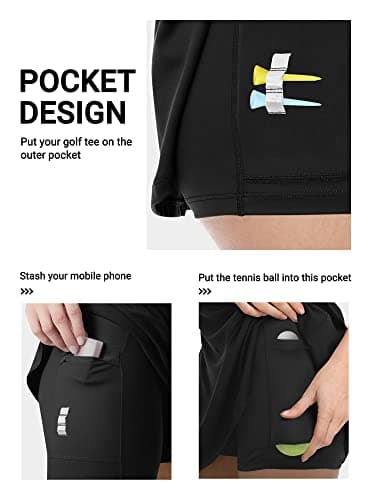 Women Tennis Golf Dress with Built-in Shorts and Bra-Workout Athletic Activewear for Exercise Black - Image 5