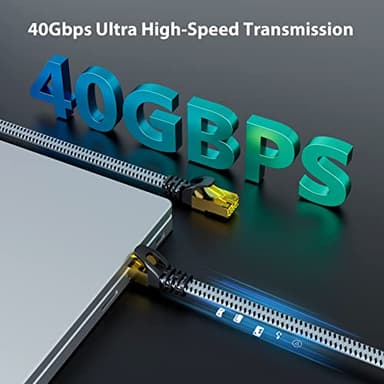 ARISKEEN Cat 8 Ethernet Cable 200 FT, 40Gbps 2000Mhz High Speed Cat8 Network LAN Patch Cord, Nylon Braided Heavy Duty Shielded RJ45 Flat Internet Cable with Clips for Indoor Outdoor - 200 Feet (Grey) - Image 2