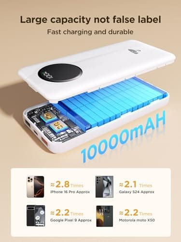 Aioneus Power Bank, 10000mAh Portable Charger with Built in Cables Fast Charging 22.5W USB-C in/Out Slim Travel PowerBank Battery Pack for iPhone 17 16 15 14 13 12 Samsung Galaxy S24 A15 Android Phone - Image 5