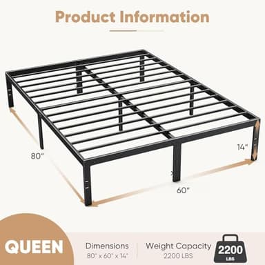 Queen Size Bed Frame - Metal Platform Bed Frames Mattress Foundation with Steel Slat Support, No Box Spring Needed, Storage Space Under Base, Easy Assembly, Black - Image 2