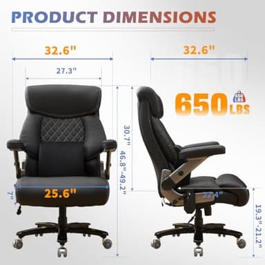 BOSMILLER Big and Tall Office Chair 650lbs for Heavy People with Massage and Heating, Adjustment Lumbar Support Heavy Duty Leather Executive Office Chair with Quiet Wheels - Image 3