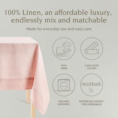 over&back 100%-Linen Woven Tablecloth - Colorful Dining Room Table Cover - Mitered Corner Hems - Machine Washable - Kitchen and Home Decor - Pink - 70x108 - Image 2