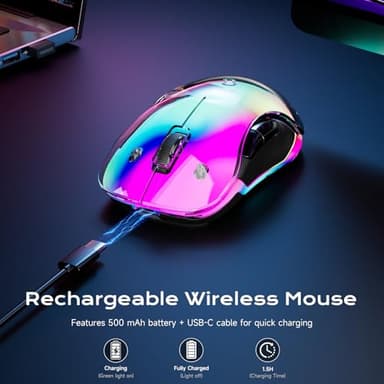 memzuoix 2.4G LED Wireless Mouse, Rechargeable Ergonomic Mouse with Detachable Cover, 1200 DPI Portable Optical Computer Mouse with USB Receiver for Laptop, PC, Desktop and MacBook, 5 Buttons - Image 4