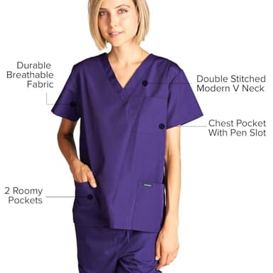 Dagacci Medical Uniform Womens and Mens Scrub Set Unisex Medical Scrub Shirt Top and Pant, Purple, Medium, - Image 6