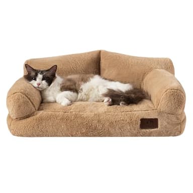 Hollypet Fluffy Plush Pet Dog Cat Couch Soft Calming Pet Sofa Bed for Medium Small Cats and Dogs, Light Brown - Image 2