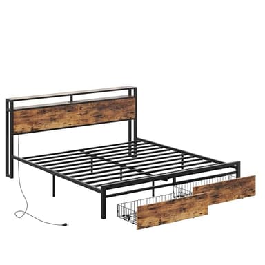 LIKIMIO California King Bed Frame with Storage Headboard, Platform Bed with Drawers and Charging Station, No Box Spring Needed, Easy Assembly, Vintage Brown - Image 9