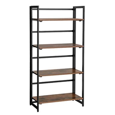 VASAGLE Industrial Bookshelf, Folding Bookcase, 4-Tier Ladder Shelf, Wood Look Accent Furniture with Metal Frame, for Home Office Sturdy and Stable ULLS88X - Image 1