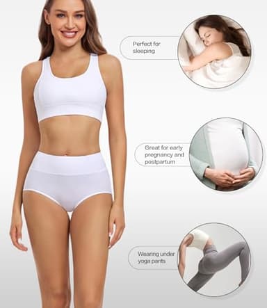 wirarpa Women's Cotton Underwear High Waist Briefs Full Coverage Panties Ladies Underpants 5 Pack White Large - Image 4