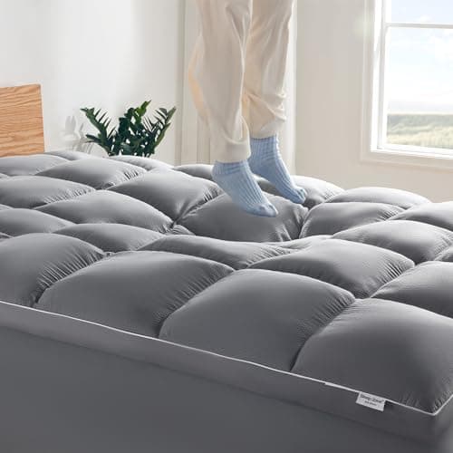 SLEEP ZONE Mattress Topper Full Size, Extra Thick Fitted Mattress Pad for Back Pain, Plush and Support Mattress Cover, Deep Pockets Mattress Protector, Hotel Quality (Grey, Full) - Image 1