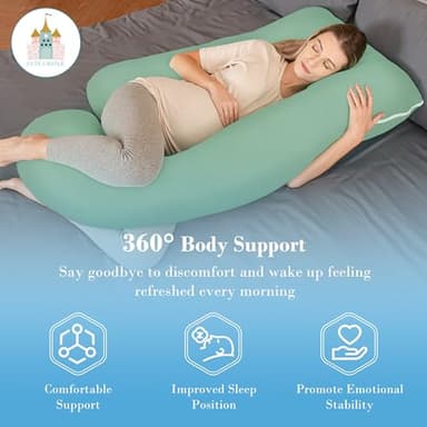 Cute Castle Cooling Cover Pregnancy Pillows, Soft U-Shape Maternity Pillow with Removable Cover - Full Body Pillows for Adults Sleeping - Pregnancy Must Haves - Jumbo 57 Inch - Green - Image 5