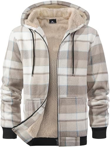 ZITY Heavy Thick Hoodies for Men Plaid Flannel Warm Sherpa Fleece Lined Winter Full Zip Up Coat - Image 3