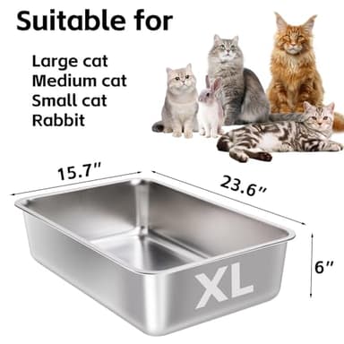 EGMEHOAD Stainless Steel Litter Box -6in High Sided,XL Metal Cat Litter Box for Big Cats Easy to Clean, Cat LitterBox Metal Pet Toilet for Adult Big Cats,Non Stick, No Smell,23.6"x15.8"x6" - Image 3
