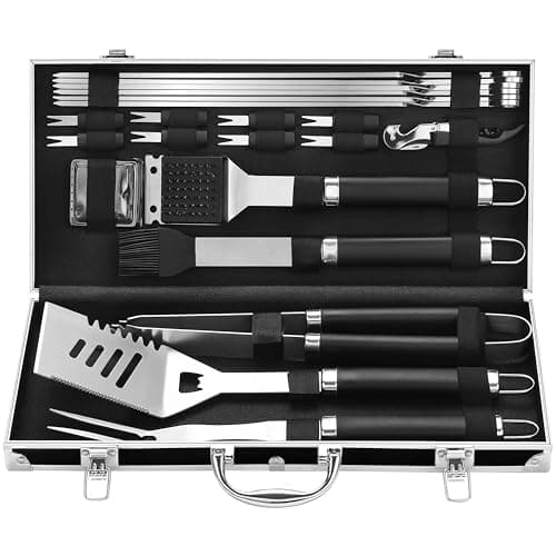 Grilljoy BBQ Accessories Grill Tools Set - 22PCS Stainless Steel Barbecue Grill Accessories for Outdoor Grill with Black Aluminum Case - Grilling Gifts for Men Dad -Grill Tools Kit - Image 1