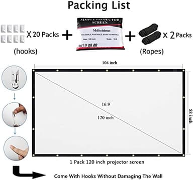 Mdbebbron 120 inch Projector Screen 16:9 Foldable Anti-Crease Portable Projector Movies Screens for Home Theater Outdoor Indoor Support Double Sided Projection - Image 4