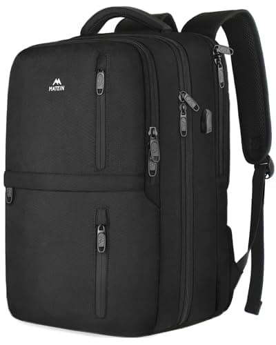 MATEIN Carry on Backpack, Flight Approved Travel Backpack with USB Port, TSA Personal Item Travel Bag fits 17" Laptop, Large Water Resistant Luggage Overnight Weekender Bag for Men & Women, Black - Image 1