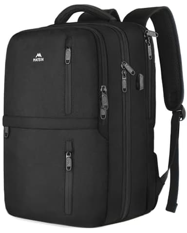 MATEIN Carry on Backpack, Flight Approved Travel Backpack with USB Port, TSA Personal Item Travel Bag fits 17" Laptop, Large Water Resistant Luggage Overnight Weekender Bag for Men & Women, Black - Image 1
