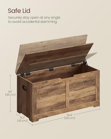 VASAGLE Storage Chest, Storage Bench with 2 Safety Hinges, Farmhouse Style, 15.7 x 39.4 x 18.1 Inches, for Entryway, Bedroom, Living Room, Honey Brown ULSB061K01 - Image 3