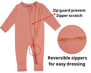 GUISBY Rayon Pajamas Baby, 2 piece Footless Pajamas, Long Sleeve with Zipper Sleepers Orange-Pink 6-12 Months - Image 4
