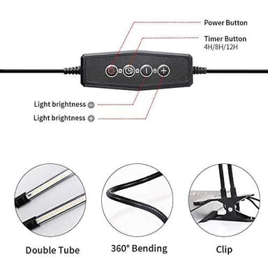 GooingTop LED Grow Light,6000K Full Spectrum Clip Plant Growing Lamp with White Red LEDs for Indoor Plants,5-Level Dimmable,Auto On Off Timing 4 8 12Hrs - Image 5