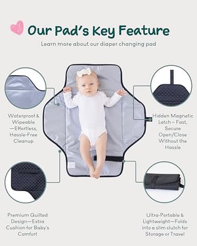 Lily Miles Baby Changing Pad Portable, Diaper Changing Mat with Magnetic Latches, Waterproof Travel Pad for Diaper Bag, Newborn Essentials, Gift for Baby Shower and Registry (Black Twill, Large) - Image 4