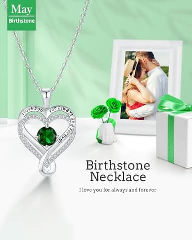 Gifts for Women Wife Infinity Heart Emerlad Birthstone Jewelry for Women Anniversary for Wife Birthday Gift Ideas for Girlfriend Her Love Gift for Mom Daughter Siver Womens Necklaces May - Image 3