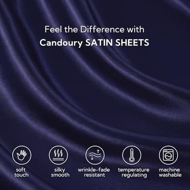Candoury Satin Sheets Bed Set 4 Pcs, King Size Silky Bedding Set, Soft and Durable Pillowcase, Flat Sheet and Fitted Sheet, Hotel Luxury Bed Sheets Set(King, Navy Blue) - Image 3
