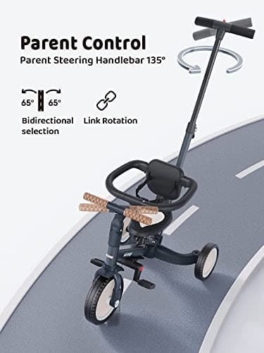newyoo TR008 Tricycle for Toddlers 1-3, 5 in 1 Baby Balance Bike, Christmas and Birthday Gift for Boy and Girl, Toddler Bike with Parent Push Handle & Safety Guard, Dark Gray, TR008 - Image 3