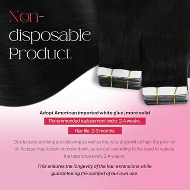 Moresoo Black Tape in Hair Extensions Human Hair Seamless Hair Extensions Tape in Jet Black Extensions Human Hair Glue in Real Hair Glue in Human Hair 22 Inch #1 20pcs 50g - Image 3