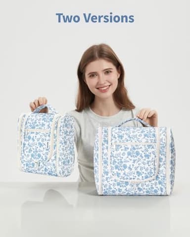Narwey Hanging Toiletry Bag Women Travel Makeup Bag Organizer Toiletries Bag for Travel Size Essentials Accessories Cosmetics (Medium,Little Blue Flower) - Image 8