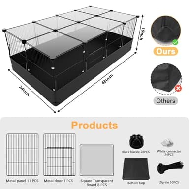 Tresbro Guinea Pig Cage with Top Cover & 12 Panels, Triple Fixing Measures Small Animal Playpen with Waterproof PVC Liner & One-Motion Hooks, 48 x 24 x 16 C&C Grids Cage for Bunny, Hedgehog, Hamster - Image 6