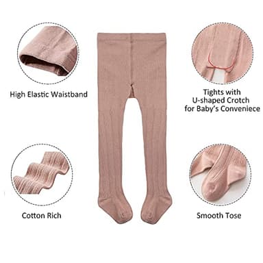 Zando Baby Girl Cotton Cable Knit Leggings - Ultra Soft, Seamless, Warm White Tights - 12-24 Months - Image 2