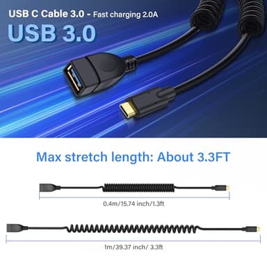 SinLoon USB Type C Coiled Cable 5Gbps Retractable 90 Degree USB3.0 Female to USB C Male Charging Cable and Data Transfer for Phone, Tablet, Other USB C Devices (F/L) - Image 5