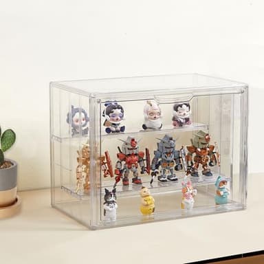 Clear Acrylic Display Case Upgrade 4 Tier Figure Display Case with 3 Movable Plates, Stackable Display Box Showcase with Magnetic Door for Collectibles (Large-2pack) - Image 5