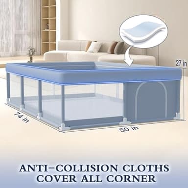 XVISHX 74 x 50 Inch Baby Playpen, Playpen for Babies and Toddlers, Baby Play Pen Playard for Indoor & Outdoor Active Center Game Fence, with Skin-Friendly Fabric and Soft Breathable Mesh, Grey - Image 5