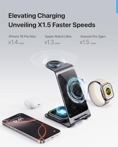 Intoval 3 in 1 Wireless Charging Station for iPhone 17 16 15 14 13 12 11 X Pro Max, Wireless Charger for Apple Watch Ultra 3 SE 9 8 7 6 5 4 3 2, for AirPods 4 Pro Pro 2 3 (Y93, Grey) - Image 3