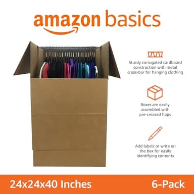 Amazon Basics Wardrobe Clothing Moving Boxes with Bar, 6 Pack, Brown, 24" x 24" x 40" - Image 3