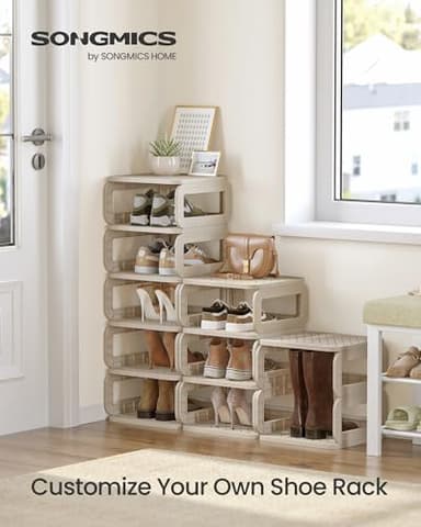 SONGMICS Shoe Rack, Shoe Organizer, 12 Shelves, Shoe Storage, Narrow Shoe Shelf, Open Shelf for Entryway, Living Room, Bathroom, Space-Saving, Cappuccino Beige ULPC038K01 - Image 3