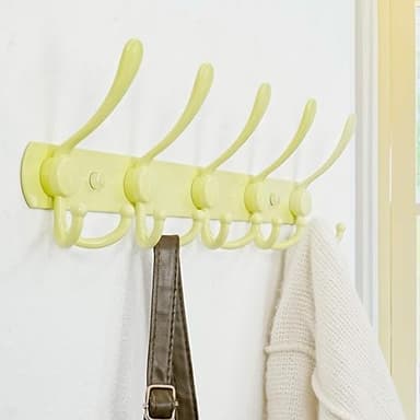 Dseap Coat Rack Wall Mounted - 5 Tri Hooks, Heavy Duty, Stainless Steel, Metal Coat Hook Rail for Coat Hat Towel Purse Robes Mudroom Bathroom Entryway, Yellow - Image 4