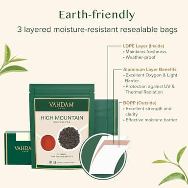 VAHDAM, High Mountain Oolong Tea Leaves From Himalayas (50+ Cups, 3.53oz) Strong & Robust Oolong Tea | High Elevation Grown | Vacuum Sealed | Brew Hot, Iced, Kombucha Tea | Loose Leaf Tea - Image 8