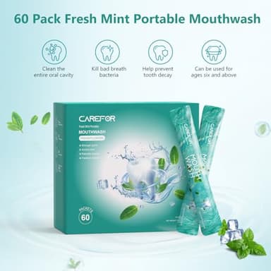 Mouthwash Travel Size Portable 60 Individual Disposable Packets to Go, Alcohol & Fluoride Free Fresh Mint Mouthwash Strips for Superior Oral Hygiene (Pack of 60) - Image 2