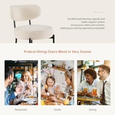 Sweetcrispy Dining Chairs Set of 6, Boucle Upholstered Modern Mid Century Round Kitchen Chairs with Curved Backrest & Metal Legs for Vanity, Living Room - Beige - Image 6